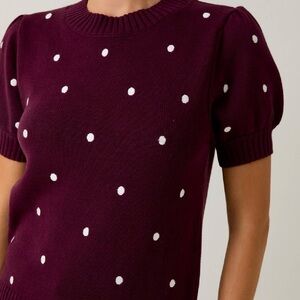 Puff Short Sleeve Polka Dot Sweater- Plum